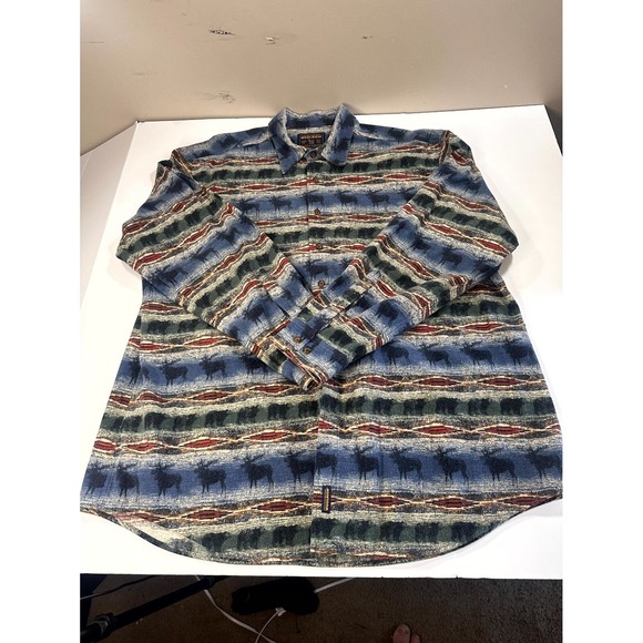 Woolrich Other - Woolrich‎ Shirt Mens Blue Green Long Sleeve Round Hem Classic Button-Up Collared